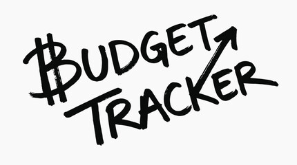 Handwritten text BUDGET TRACKER in black ink on a white surface with a dollar sign forming the letter B and an arrow © Fauzan Adzima