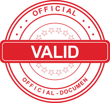 A red stamp with the word VALID on an official document