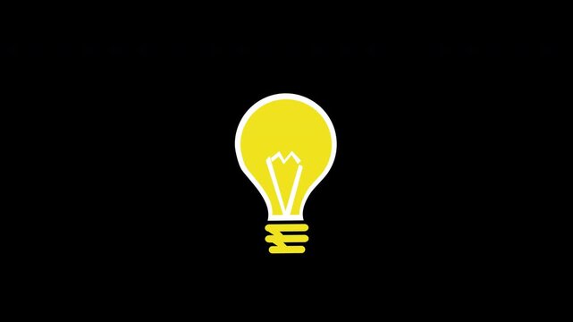 a yellow light bulb icon concept loop animation video with alpha channel