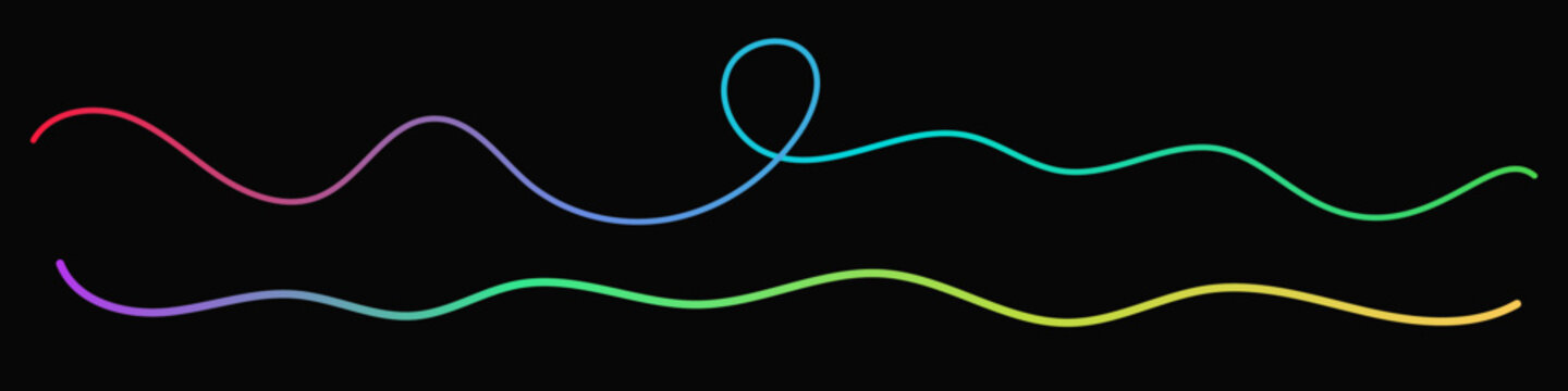 Abstract rainbow gradient wavy lines with a loop on a black background