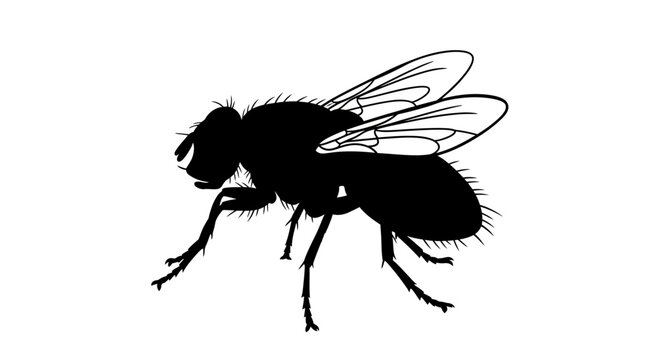 Black housefly silhouette with detailed wing veins