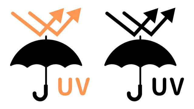 UVカット 日傘 紫外線対策 アイコン セット 反射 日焼け防止 暑さ対策 UV protection umbrella icon set ultraviolet rays blocking sunshade sunscreen heatstroke prevention summer weather symbols