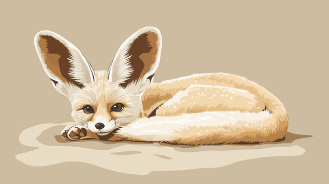 Illustration of a fennec fox lying on sandy ground with large ears