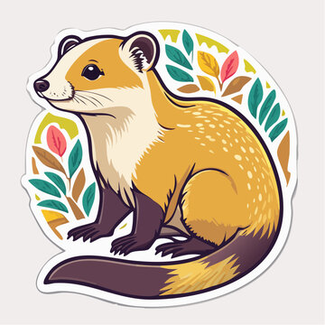 Cute Cartoon Weasel with Autumn Leaves