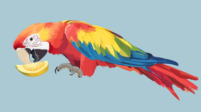 Colorful parrot eating lemon slice, detailed digital art