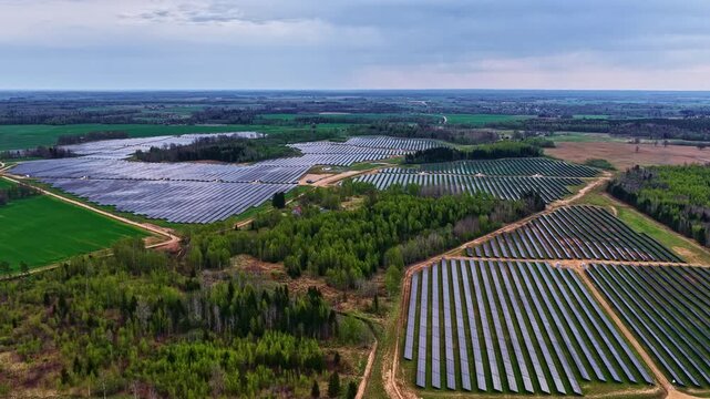 Renewable energy source solar farm transforming light electrical power