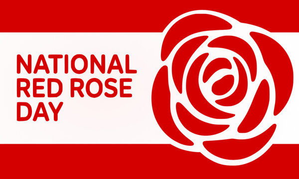  National Red Rose Day bold red and white flag banner design with large rose silhouette and strong typography, an eye-catching holiday awareness graphic perfect for posters, social media, and events