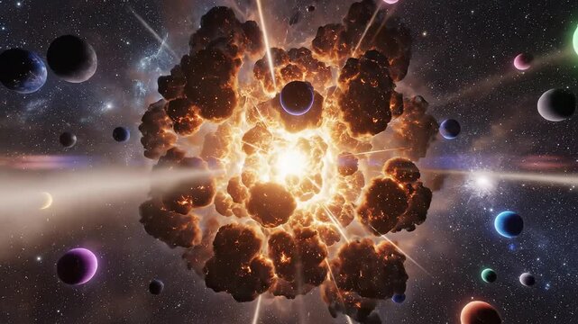 Cosmic explosion with planets emphasizing natural beauty and pristine environments