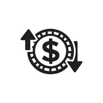 Global currency exchange icon depicting dollar value increasing and decreasing