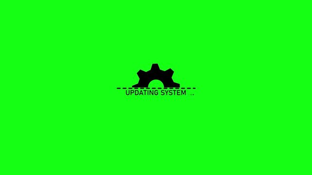 Updating System Animation with Black Gear Icon on Green Screen Background