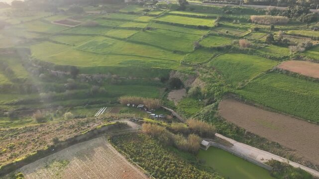 Malta Chadwick lakes Countryside Landscape With Agricultural Fields And Rural Areas - Drone Aerial Shot