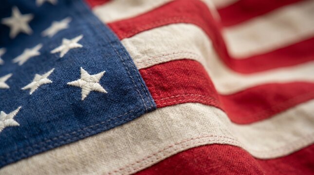 American flag waving with stars and stripes.
