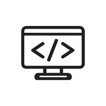 Code Display on Monitor Icon Representing Software Development and Web Programming