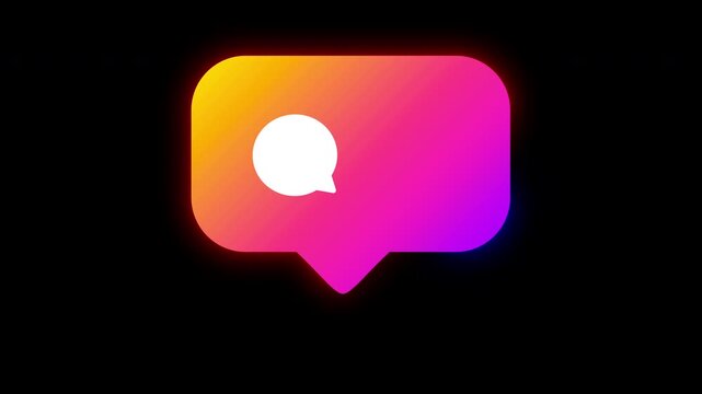 Isolated glowing comment icon on dark black background for adding personalized metric numbers in editing.