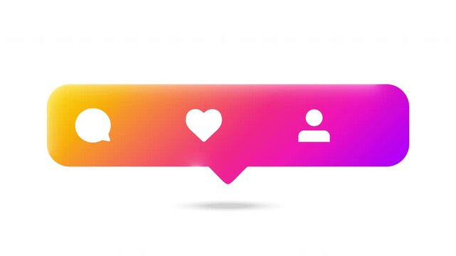 Animated UI element for social media featuring Followers, likes and comments growing metrics and vibrant pink-orange gradient on white.