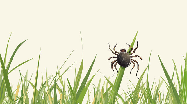 Close-up of a tick on grass blade amidst lush green vegetation