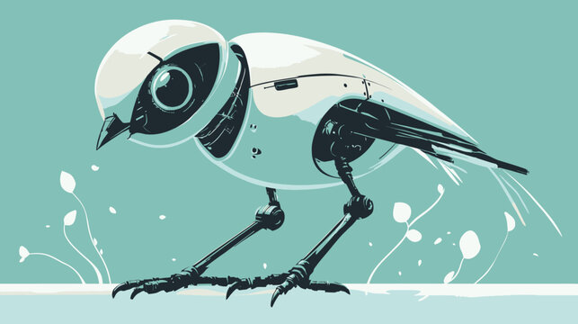 Digital illustration of a robotic bird on pastel background