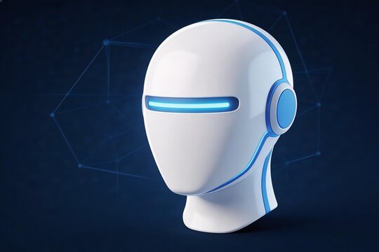Futuristic robot head with glowing blue accents