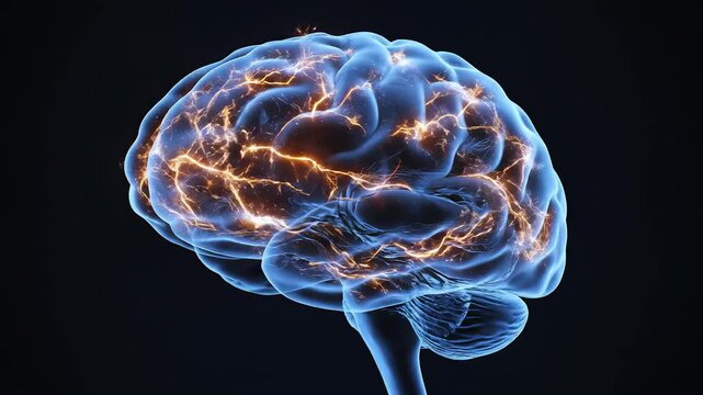 Human brain with electric activity symbolizing conceptual art and dynamic energy