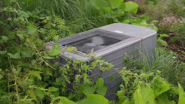 Neglected Outdoor AC Unit Overgrown by Weeds