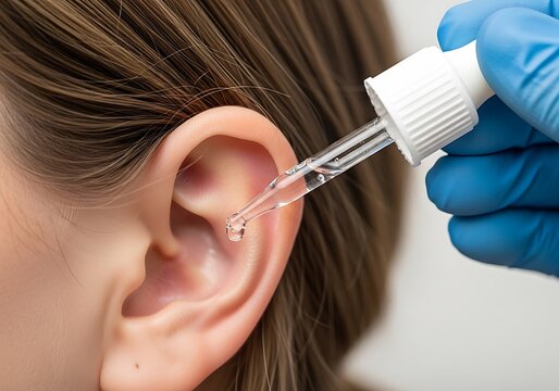 Ear drop application with dropper ear canal liquid