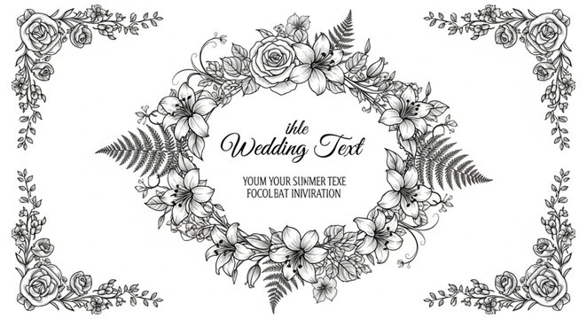 Elegant Floral Wedding Invitation Frame Design with Botanical Elements.