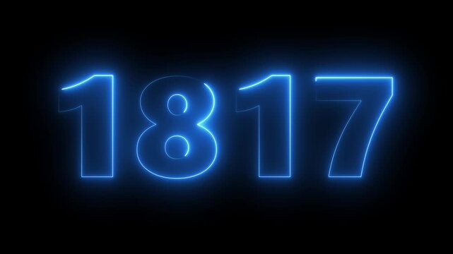 Glowing neon blue number 1817 sign animation on black background
