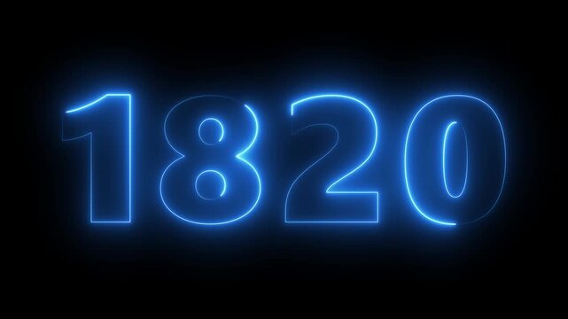 Neon blue glowing number 1820 text animation on black background