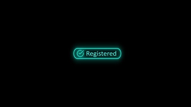 Neon Cyan Registered Button with Checkmark Icon Glowing on Black Background for Website UI Design