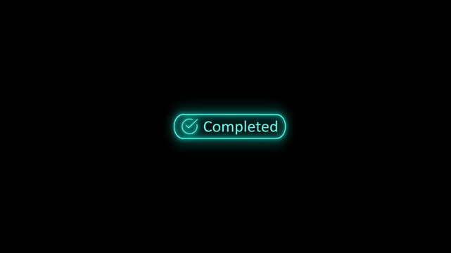 Glowing Neon Green Completed Button with Checkmark Icon on Black Background for Success and Task Completion UI