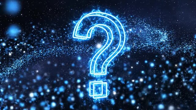 Glowing question mark in space representing futuristic concepts and abstract thought
