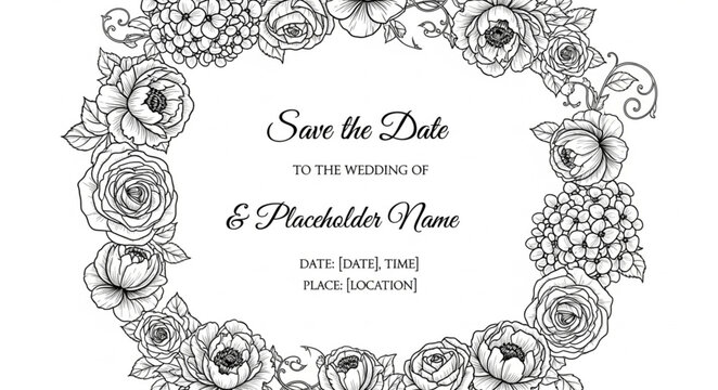 Elegant floral wreath save the date wedding invitation design.