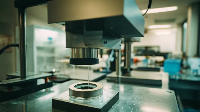 Laboratory machine conducting experiments and material testing in a scientific environment, focusing on advanced engineering and technological processes
