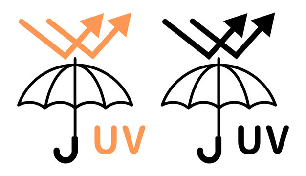 UVカット 日傘 アイコン セット 紫外線対策 反射 日焼け防止 暑さ対策 熱中症予防 夏 記号 UV protection umbrella icon set ultraviolet rays reflection sunshade sunblock heatstroke prevention summer weather symbols