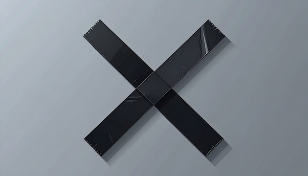 Black tape strips forming an x on a grey surface representing the diy stagehand culture and rugged functional concert reality generative AI