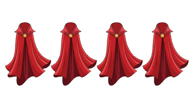 Four Red Capes with Golden Clasps, Graphic Illustration of Superhero Attire