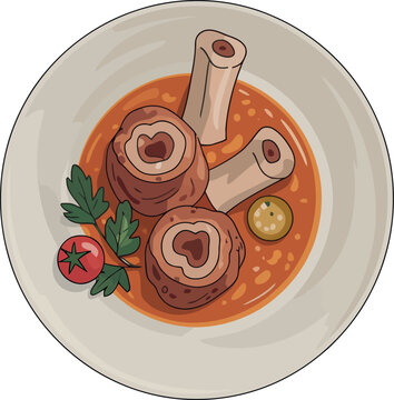 Plate of osso buco with garnish italian dish illustration delicious