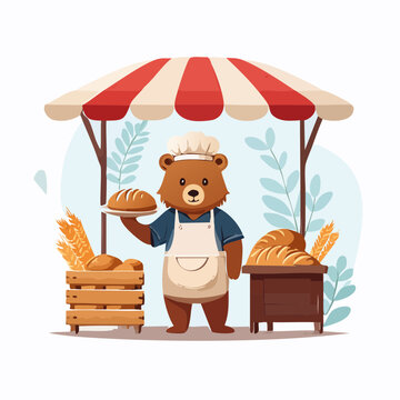 Bear Baker Selling Fresh Bread