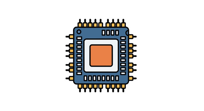 Microchip with Many Pins on a Blue Background