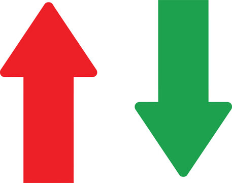 Red arrow pointing up and green arrow pointing down showing simple direction and comparison symbols Vector