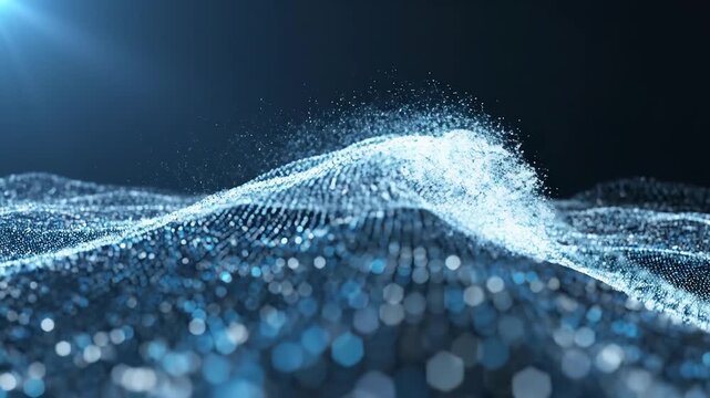 Digital wave of glowing particles ideal for sleek commercial backgrounds and title sequences