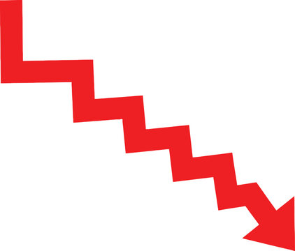 Red zigzag arrow pointing down representing a financial loss or negative economic trend for business data analysis Vector