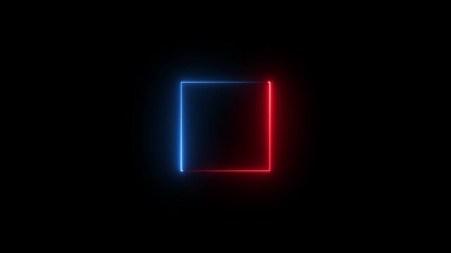 Abstract glowing neon frame rectangle icon animation background.