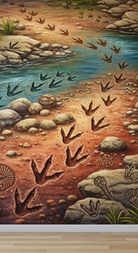 Tranquil River Scene with Flying Birds and Rocky Shoreline in Nature Painting
