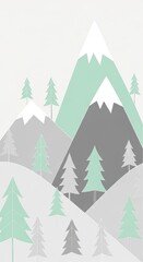 Obraz premium Minimalist Landscape of Mountain Range and Pine Trees in Soft Pastel Colors
