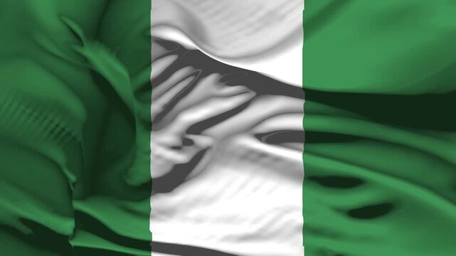 Closeup Nigeria Flag Wave Loop waving in wind Realistic Nigeria Flag background
