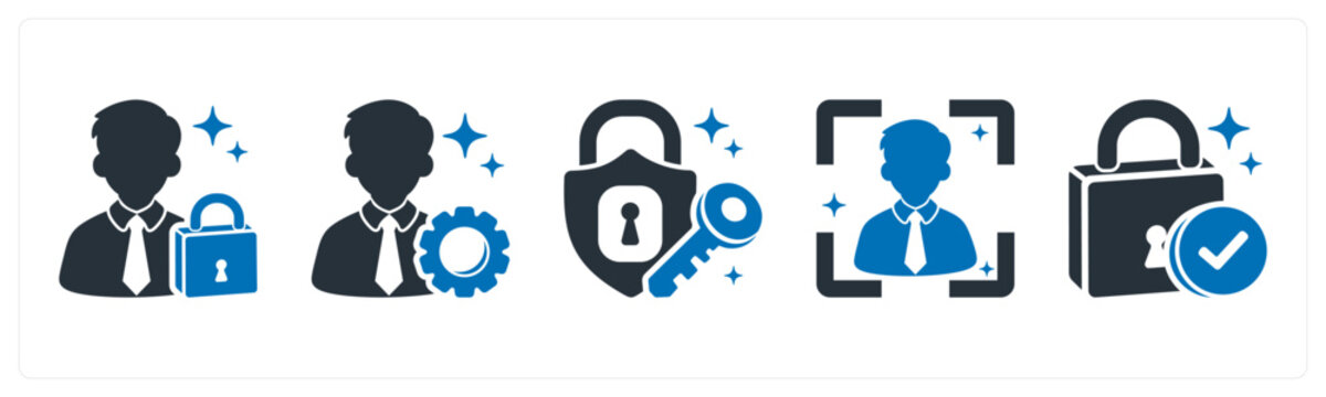 A set of 5 mix icons as user lock, admin, lock