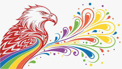 Fototapeta premium Vibrant eagle, colorful swirls, rainbow illustration, decorative bird