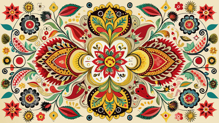 Fototapeta premium Vibrant floral mandala, colorful ornate pattern, decorative border design, vector illustration