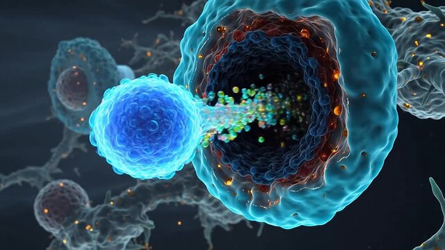 Natural Killer Cell Releasing Perforin and Granzymes on Target Cell